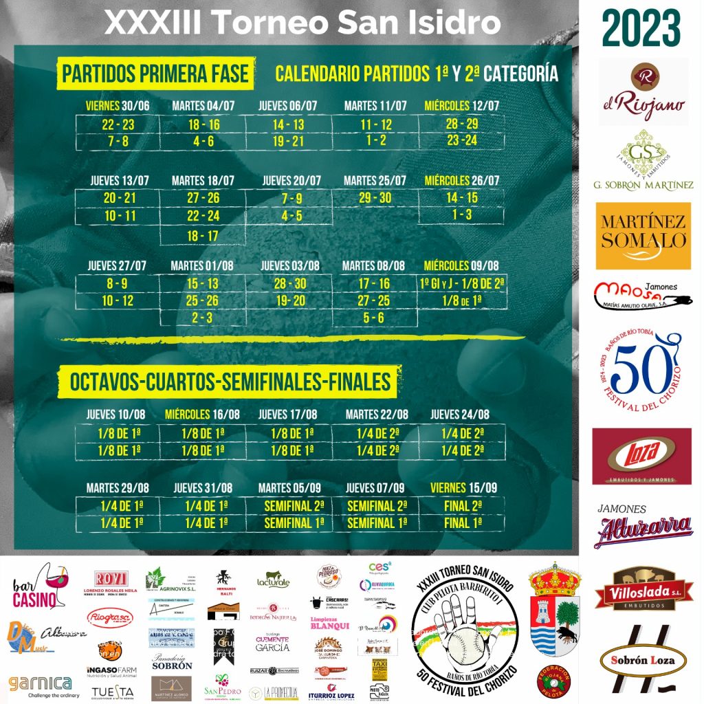 XXX‎III Torneo San Isidro de Baños de Río Tobia / Calendario